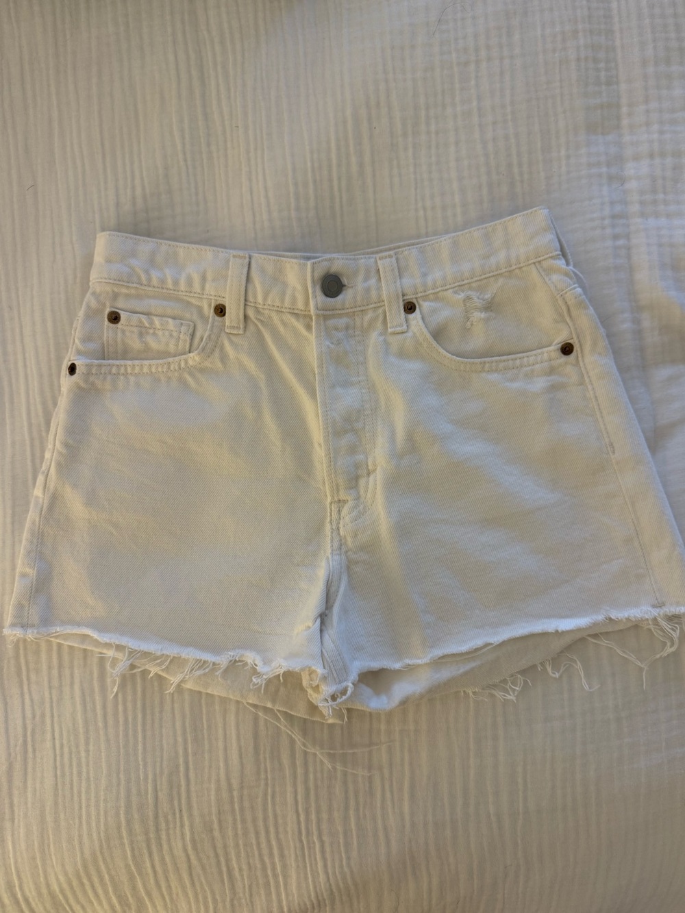 H&M White Denim Cutoff Shorts with Frayed Hem